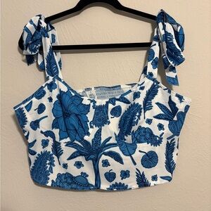 Cider Floral Blue and White Crop Top
